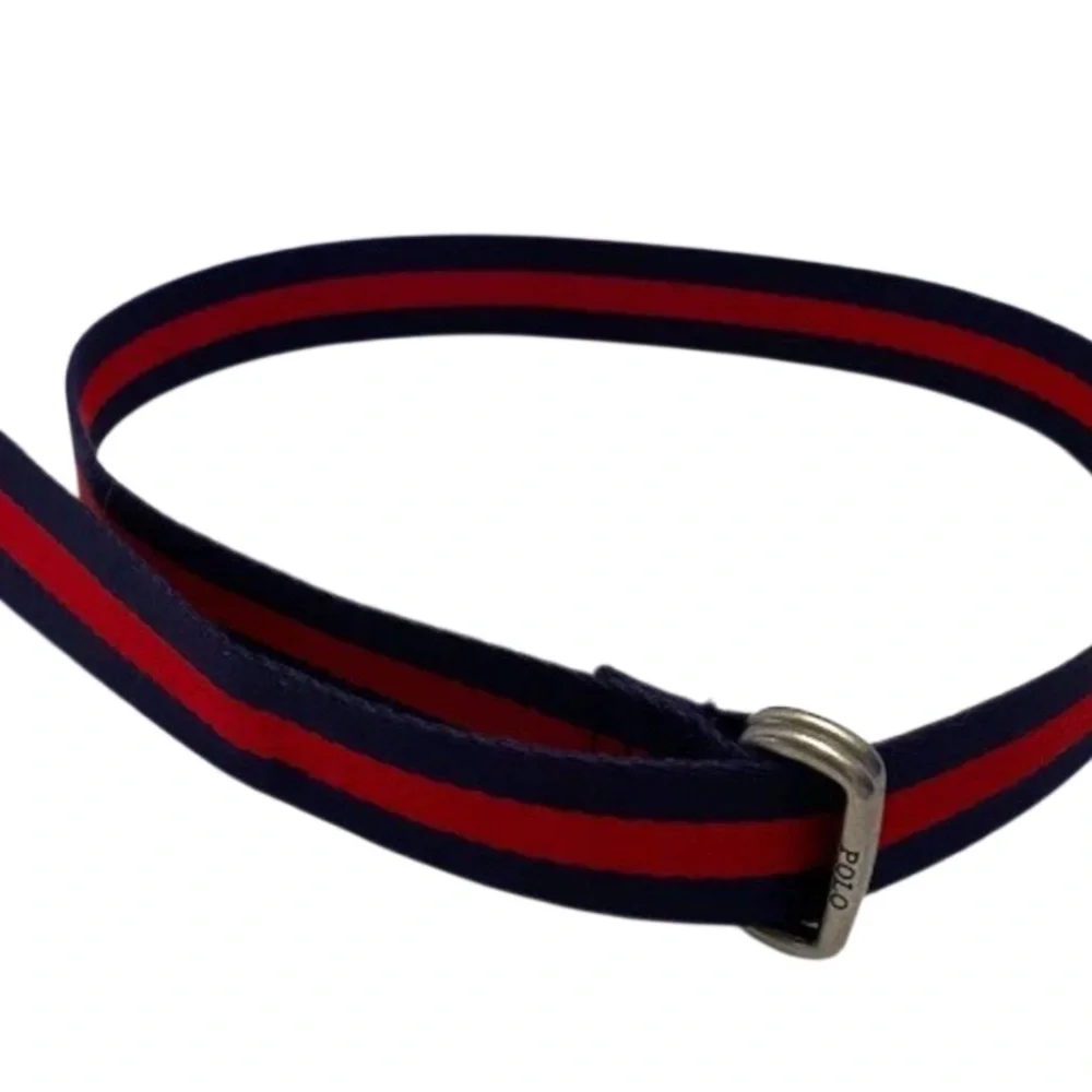 Vintage Ralph Lauren Polo Women's Red/Blue Stripe Double D Ring Preppy Belt